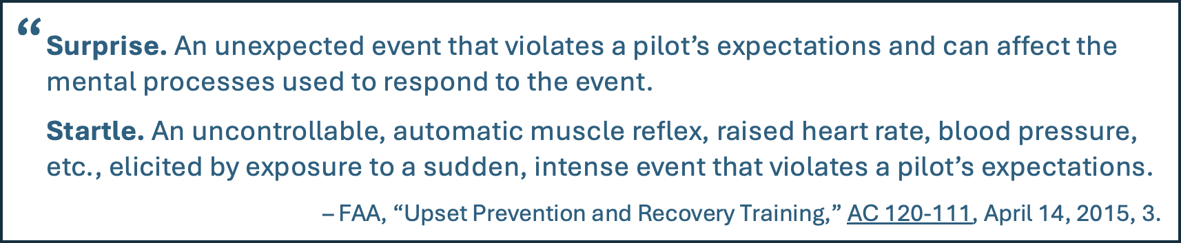 Callout 1 - FAA Definitions of Surprise and Startle